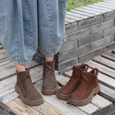 Flache Schuhe Seitlicher Reißverschluss Retro Stiefeletten
